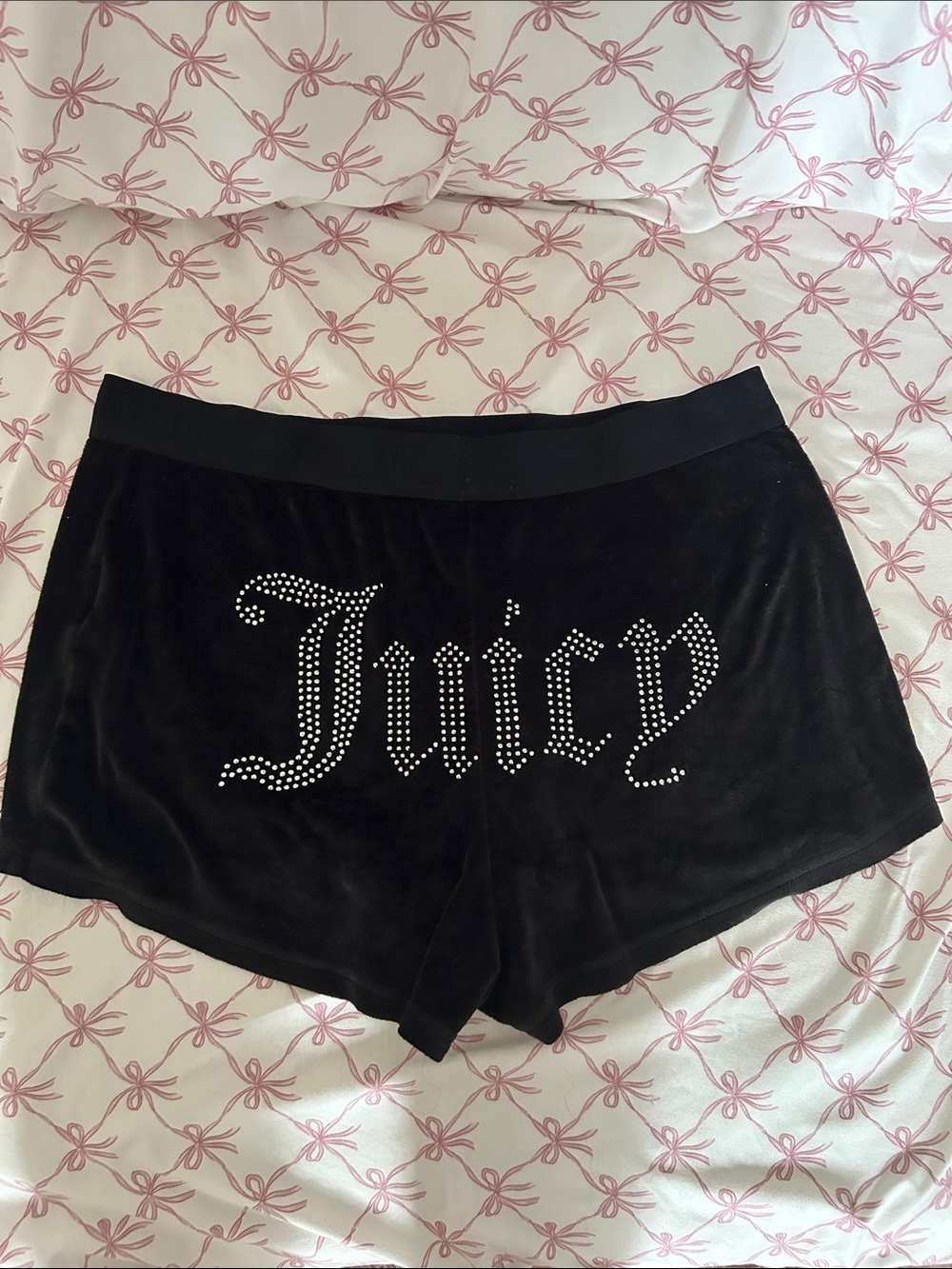Juicy Couture Black Velour Shorts with Crystal 'Juicy'